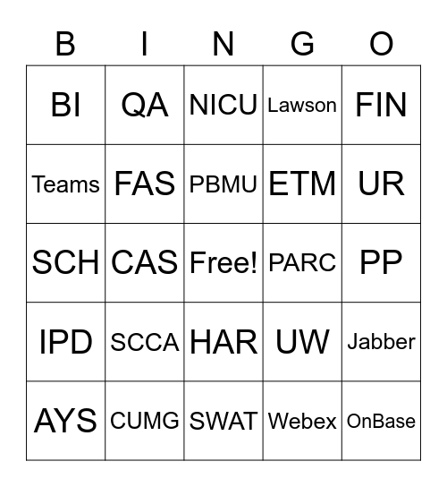 SCH Billing Bingo Card