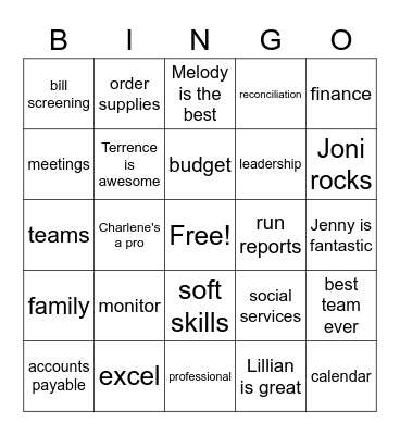 Admin. Professionals Day Bingo Card