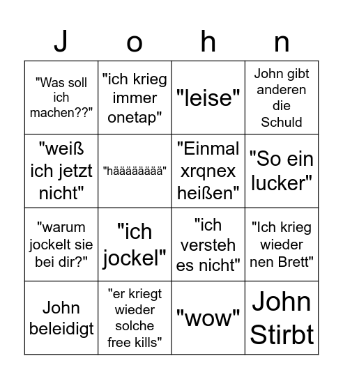 Jhorn Bingo Card