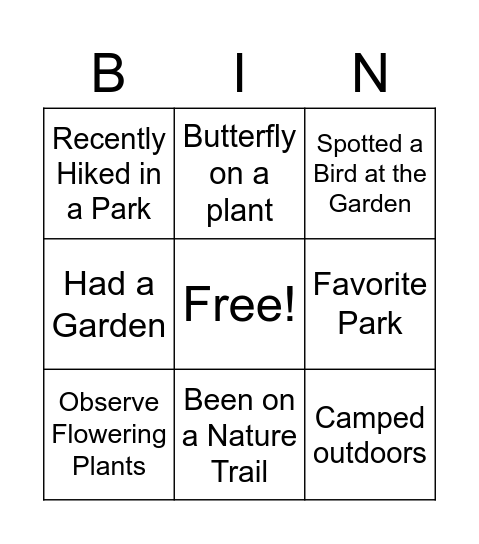 Project WILD Bingo Card