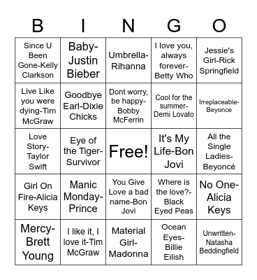 Music N Me Bingo Card