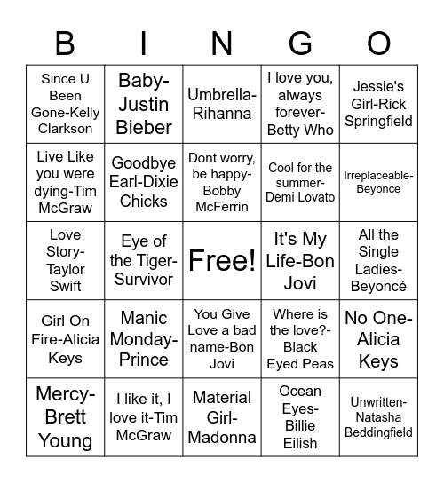 Music N Me Bingo Card