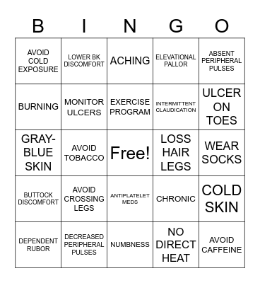 PAD Bingo Card