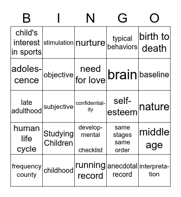 Chapter 1 -- Studying Children Bingo Card