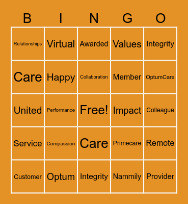 Optum Culture Week Bingo Card