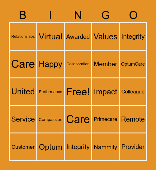 Optum Culture Week Bingo Card