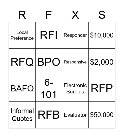 Procurement BINGO Card
