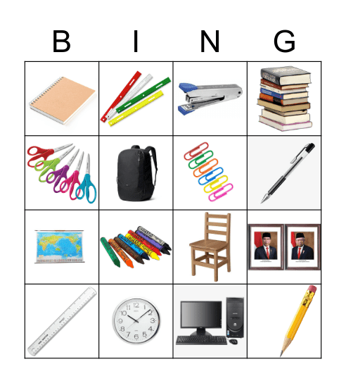 Classroom object Bingo Card