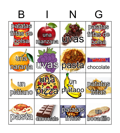 QUIERO...FOODS IN SPANISH Bingo Card