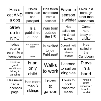 FairLead Bingo! Bingo Card
