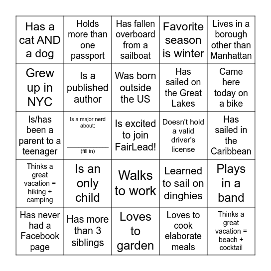 FairLead Bingo! Bingo Card
