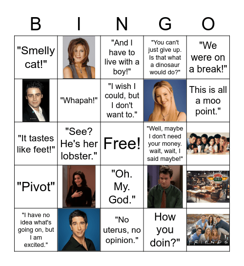 Progressive "Friends" Bingo Card