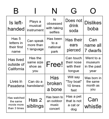 Find Someone Who... Bingo Card