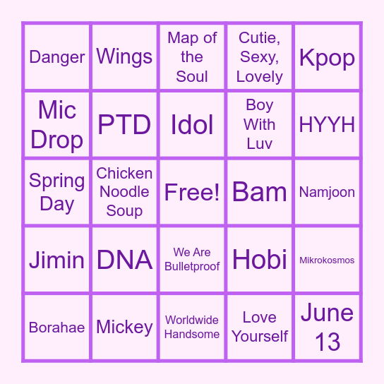 Bangtan Bingo Card
