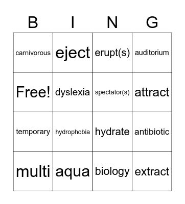 Greek and Latin Roots and Words Bingo Card