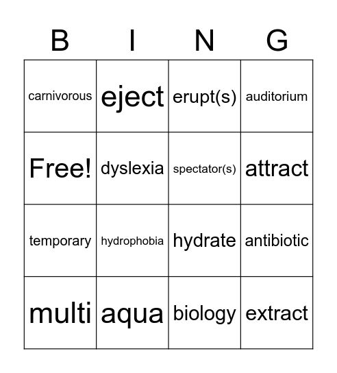 Greek and Latin Roots and Words Bingo Card