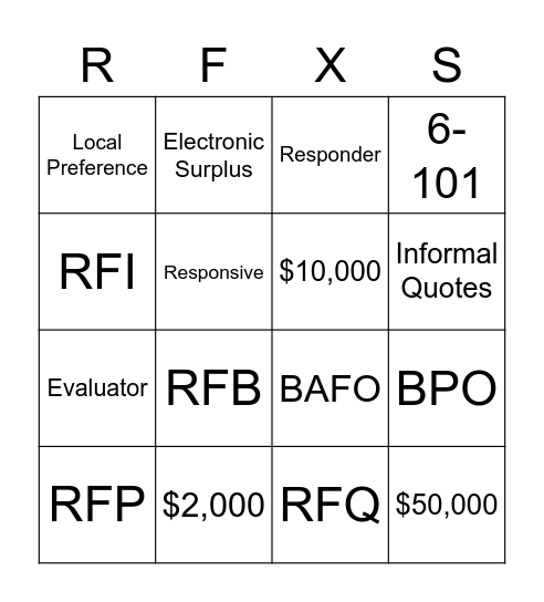 Procurement BINGO Card