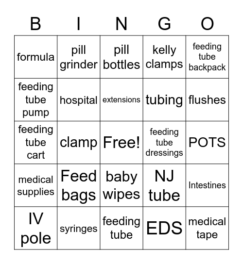 feeding tube bingo Card