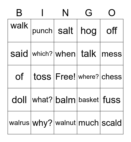 Review Words! Bingo Card