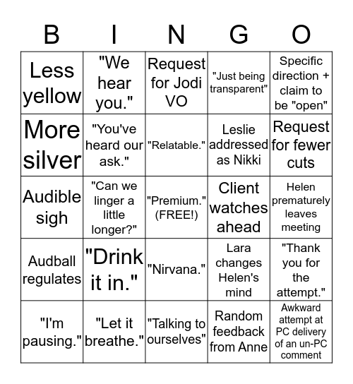 Southwest Client Call Bingo! Bingo Card