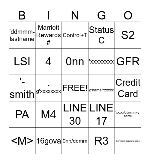 PMS/MARSHA Bingo Card