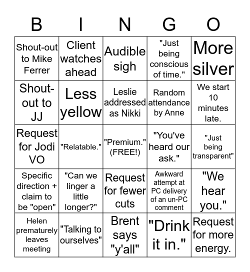 Southwest Client Call Bingo! Bingo Card