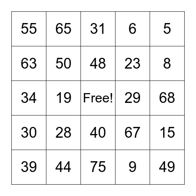 Numeros 1-75 Bingo Card