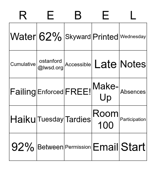 Mrs. Stanford's Syllabus & Expectations Bingo Card