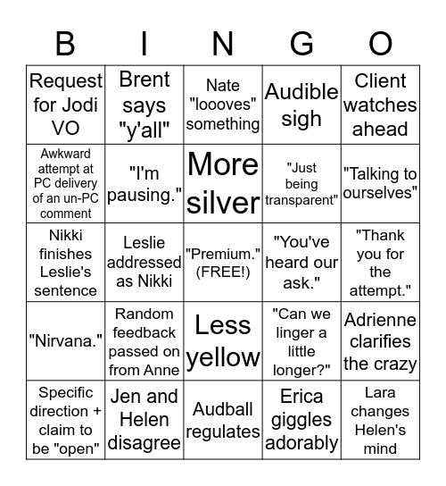 Southwest Client Call Bingo! Bingo Card