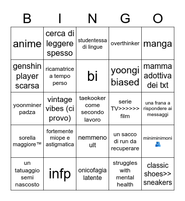 Sara' Bingo Card