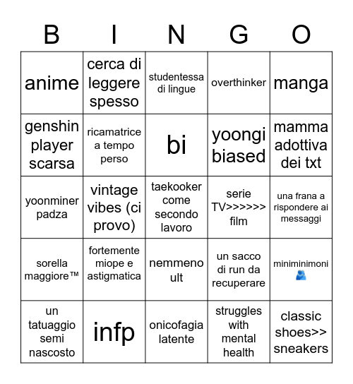 Sara' Bingo Card