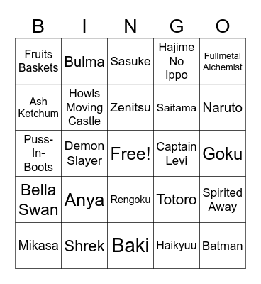 ANIME BINGO Card