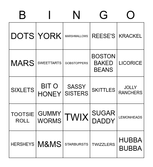 ON THE SWEETER SIDE! Bingo Card