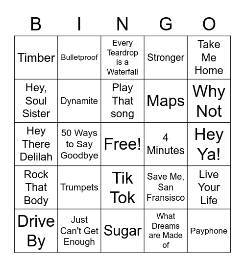 SKY TUNES BINGO Card