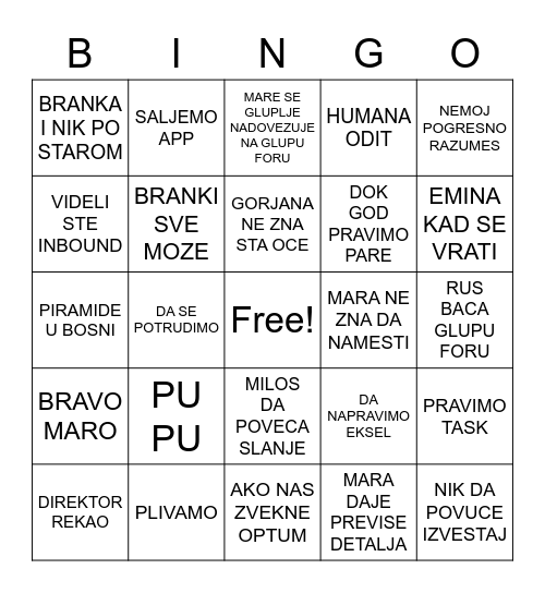 MARE ZOOM Bingo Card