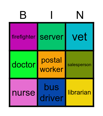 PROFESSIONS Bingo Card