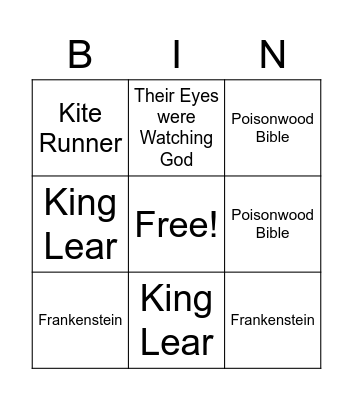 Major Works Bingo Card