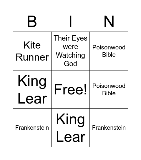 Major Works Bingo Card