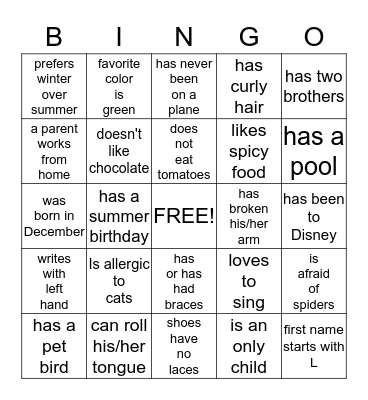 Back To School Bingo Card