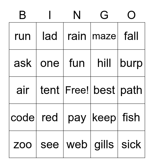 Word Bingo #1 Bingo Card