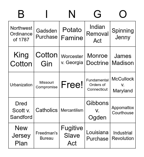 US History STAAR Bingo - 3 Bingo Card