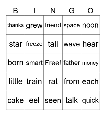 Word Bingo #1 Bingo Card