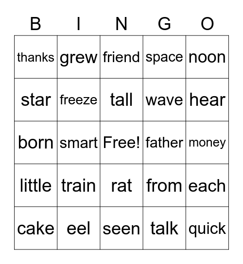 Word Bingo #1 Bingo Card