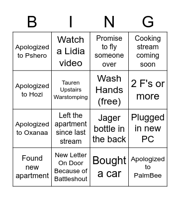 Payo Comeback Stream Bingo Card