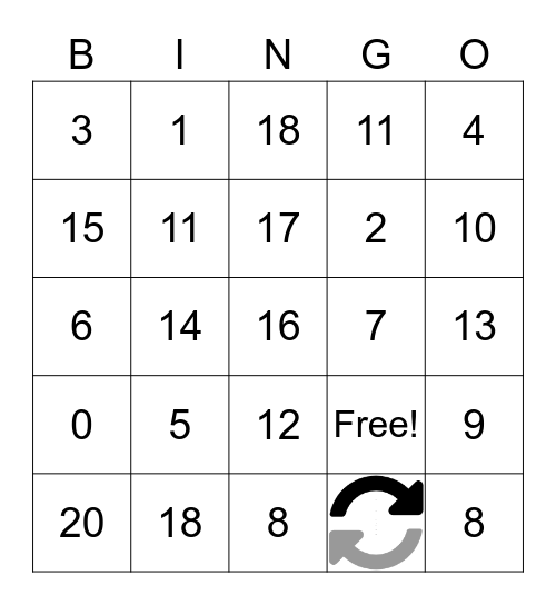 Numbers Bingo Card
