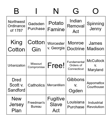 US History STAAR Bingo - 4 Bingo Card