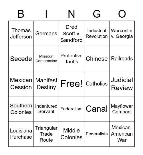 US History STAAR - 1 Bingo Card