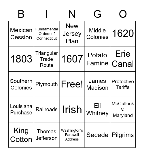 US History STAAR Bingo - 2 Bingo Card