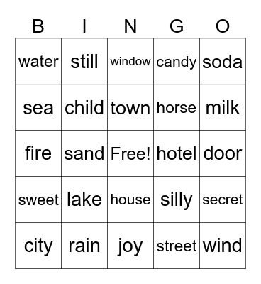 Level 1: Word Bingo #3 Bingo Card