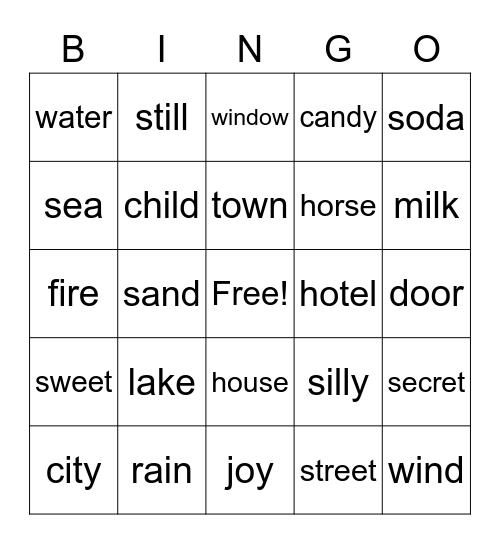Level 1: Word Bingo #3 Bingo Card